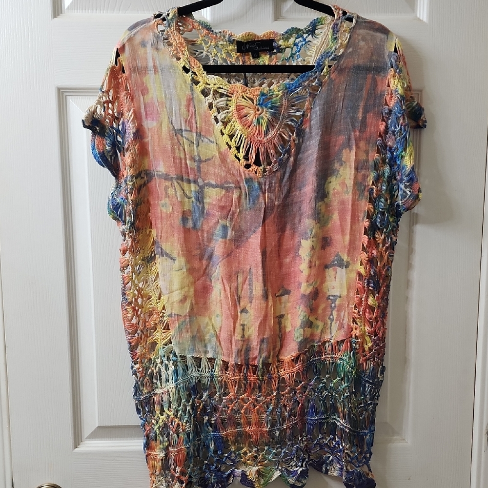 Nicole Sabbattini Colorful Crochet Tunic NWT